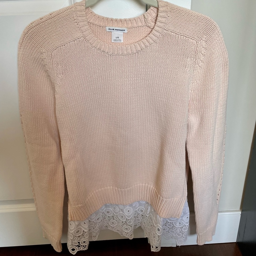Club Monaco Light Pink Lace Trim Sweater